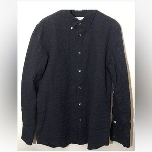 Calvin Klein Men’s Medium Black Cotton Crepe Fabric Button Up Shirt Vintage